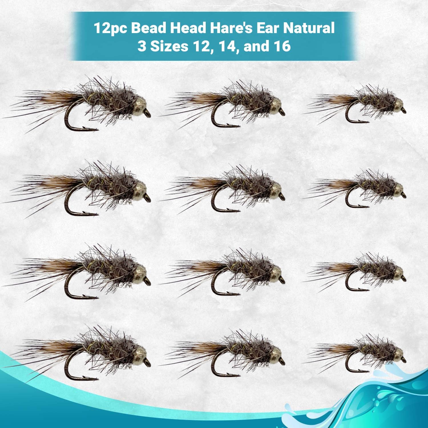 Feeder Creek Fly Fishing Flies | Bead Head Hare's Ear Nymph Flies | 12pc Flies for Fly Fishing | 3 Size (12,14,16) Fly Fishing Assortment | Trout Flies and Bass Flies
