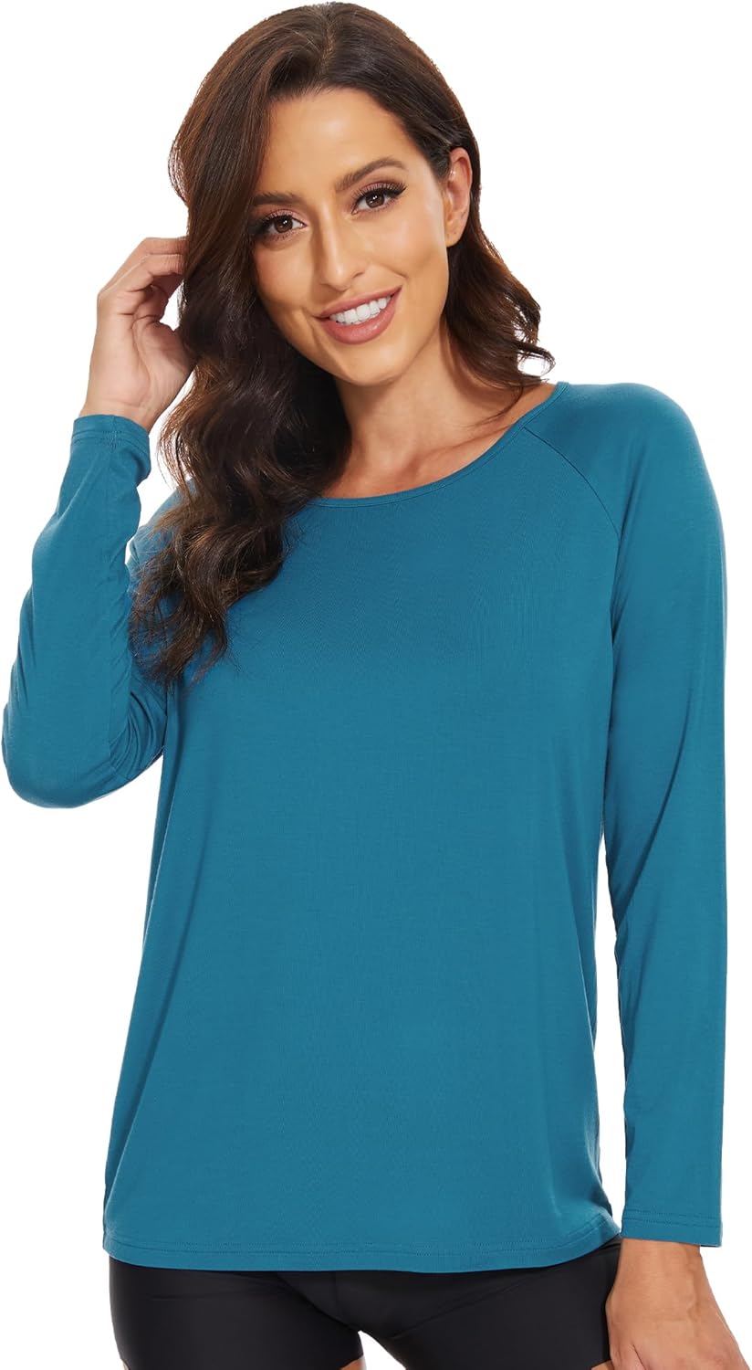 WiWi Women's Viscose from Bamboo Pajama Tops Soft Basic Sleep Shirt Loose Long Sleeves T-Shirt Loungewear S-XXL