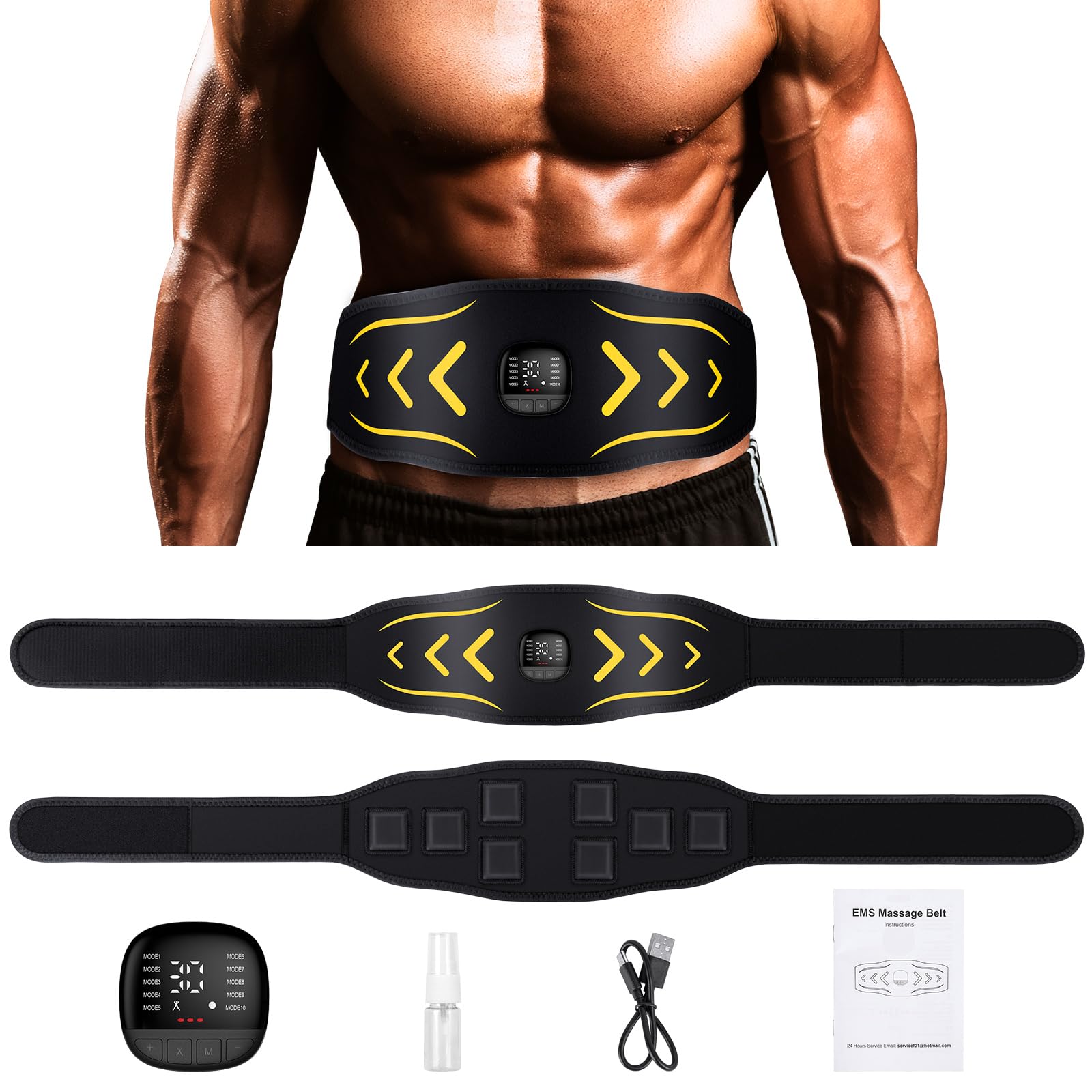 EMS Estimulador Muscular, Electroestimulador Abdominal con 10 Modos 30 Intensidades E Indicador De Consumo De CaloríAs para Hombres Y Mujeres