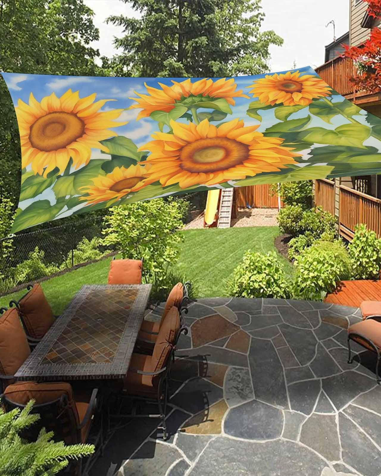 Watercolor Sunflowers Sun Sail Shades Rectangle Canopy,Sunlight Block Heavy Duty Curved Backyard Shade Cover,Waterproof Sun Shades for Patios Outdoor,8'x10' Country French Summer Botanical Floral