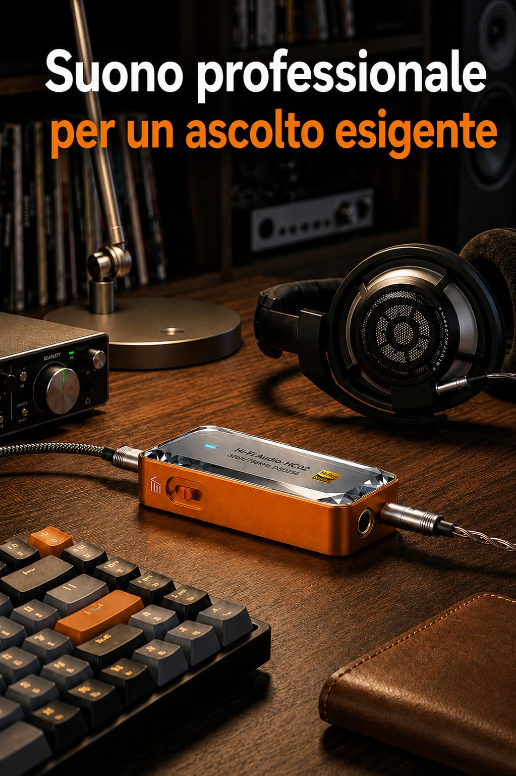 DAC USB C Amplificatore per Cuffie, Dongle DAC Portatile CS43198, Jack 3,5 mm e 4,4 mm, Hi-RES 32 bit/768 kHz, DSD256, Scheda Audio Esterna per IEM, Smartphone, Tablet e PC, Arancione
