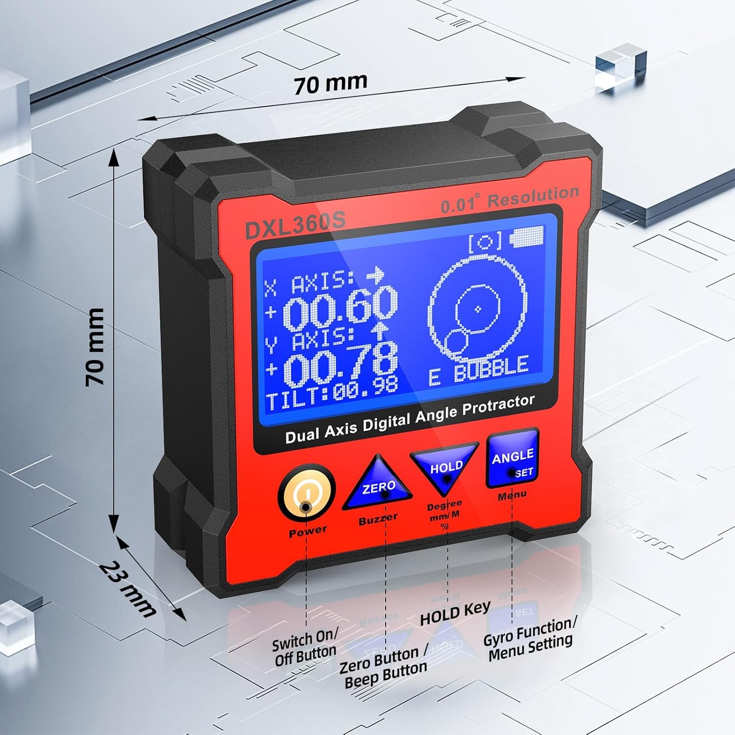 Winkelmesser Digital Box, DXL360S Dual Axis Digital Level Box, Digitaler Dual Achsen Wasserwaage Elektronische Neigungsmesser, Level Angle Finder für Holzbearbeitung Baugewerbe Automobilindustrie