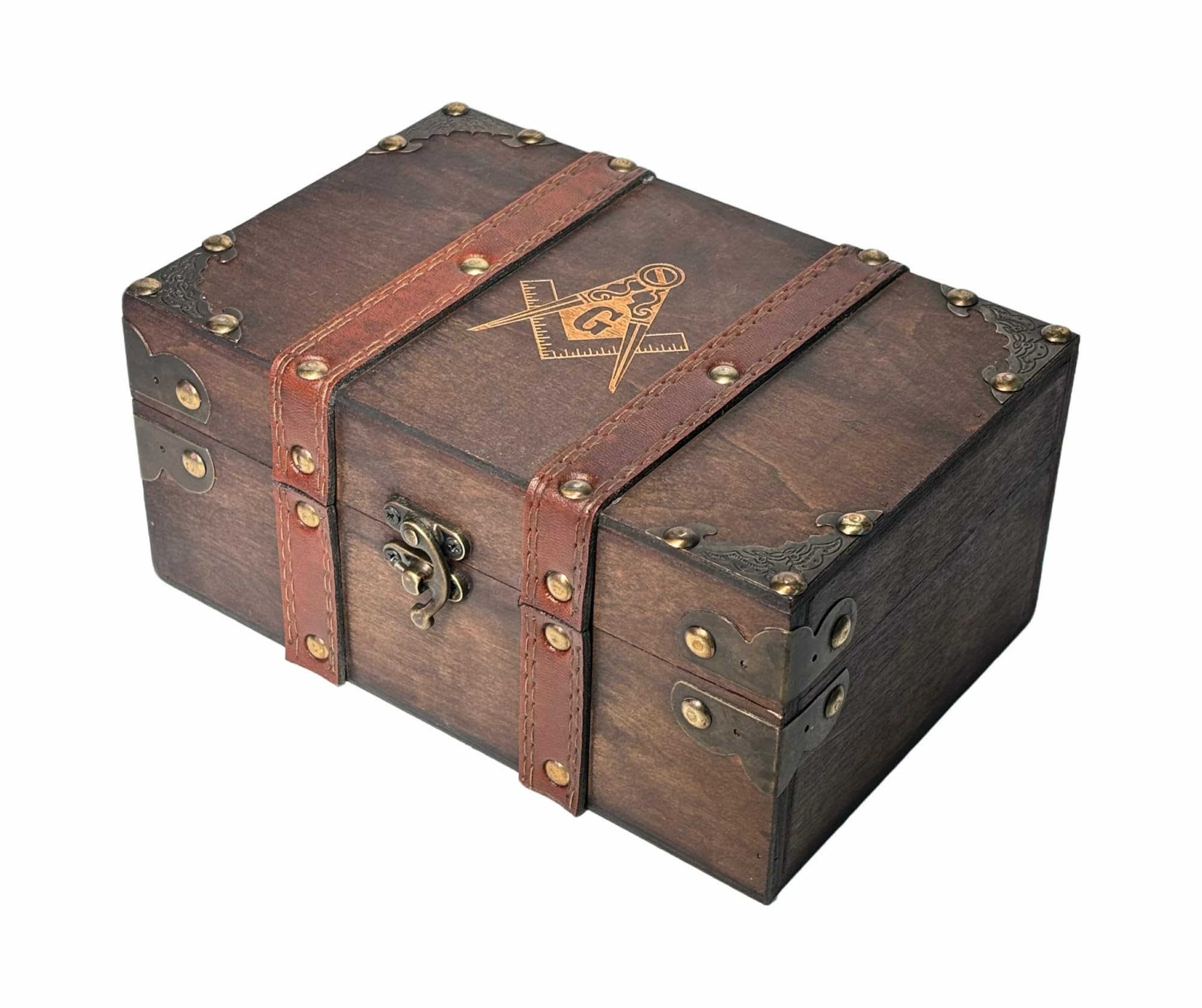 ゴシック　ウッド　トレジャー　チェスト　ピッグスキン　豚革　油絵　真鍮　宝箱 Amazon.com: vuagmiv Masonic Engraved Wooden Chest Box with Velvet