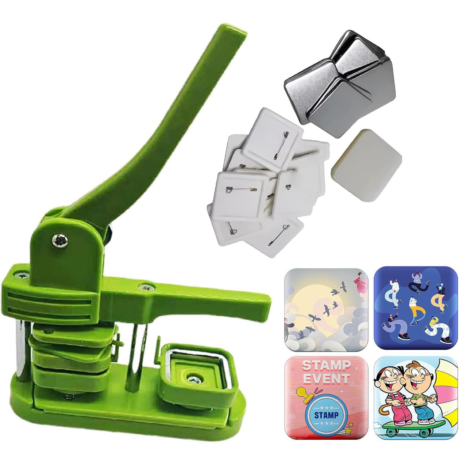 ZXGRfdefa Badge maker, 50 mm SquareMaking Machine Badge Maker Button Press DIY Pin Making Kit(Green,Pin Badges)