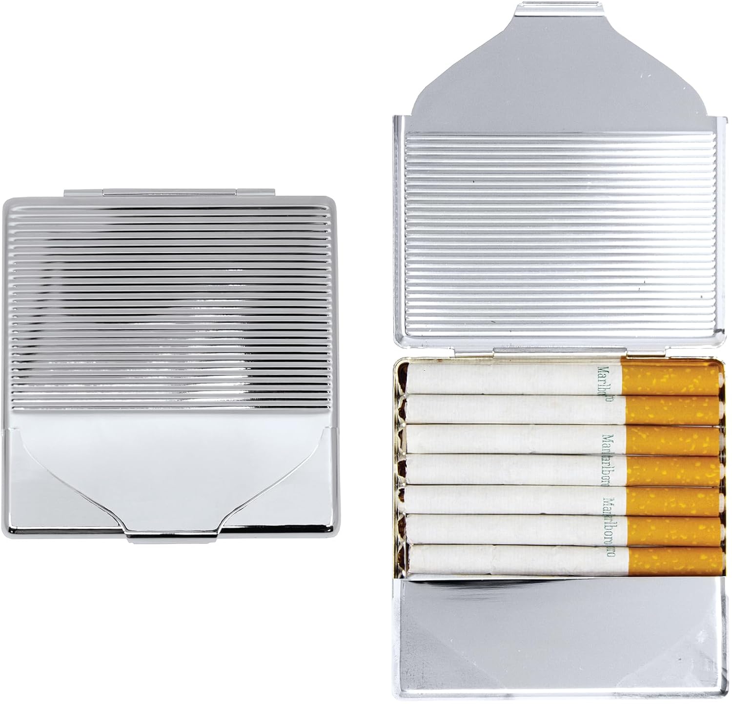 Set of 2 Ultra Compact Metal-Plated King Size Cigarette Case & Stash Box (Silver Victoria Print)