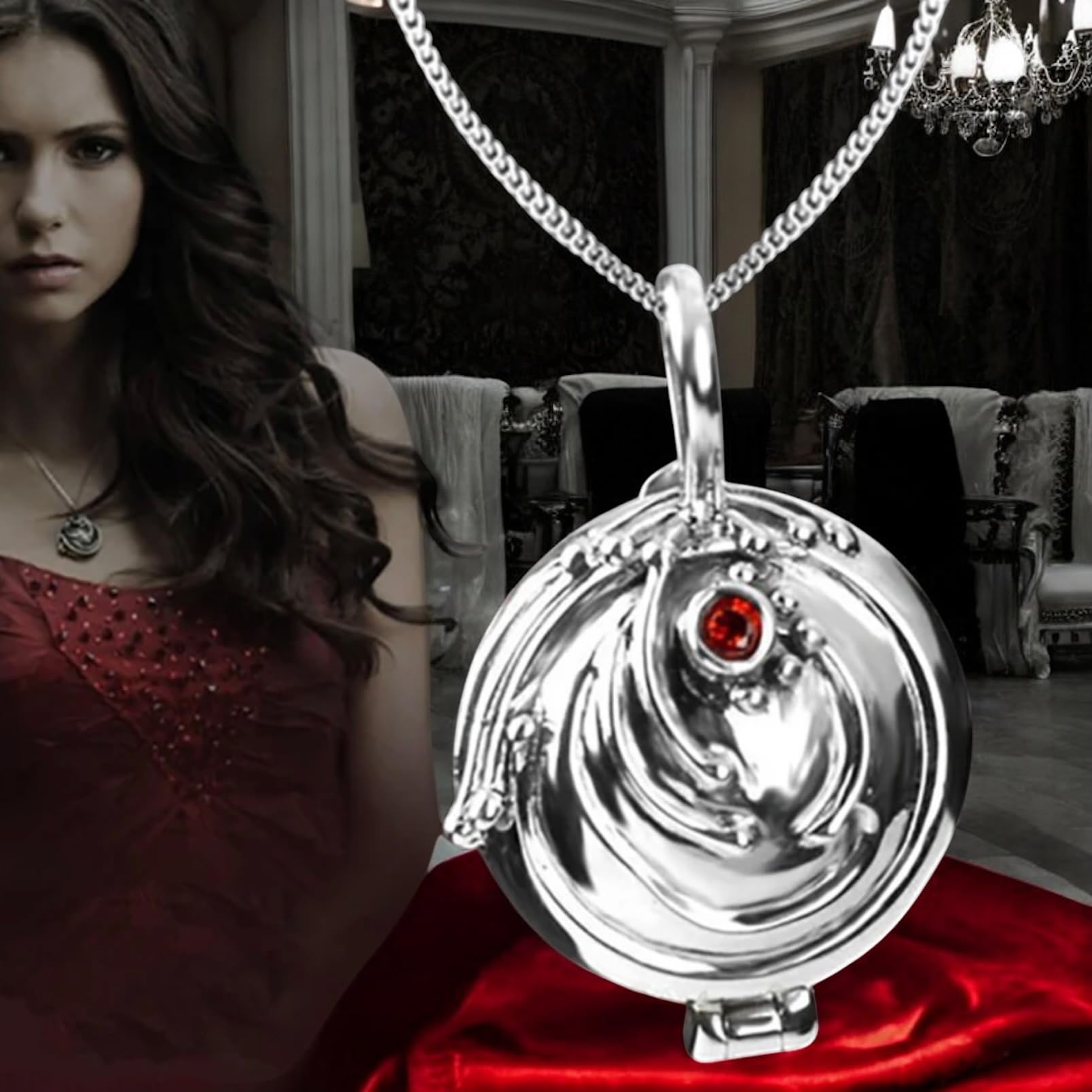 PRINCESS CUTENESS STORE Elena Gilbert Vervain - Collana con ciondolo a forma di vampiro, in argento Sterling 925, medium, resina, non è una pietra preziosa