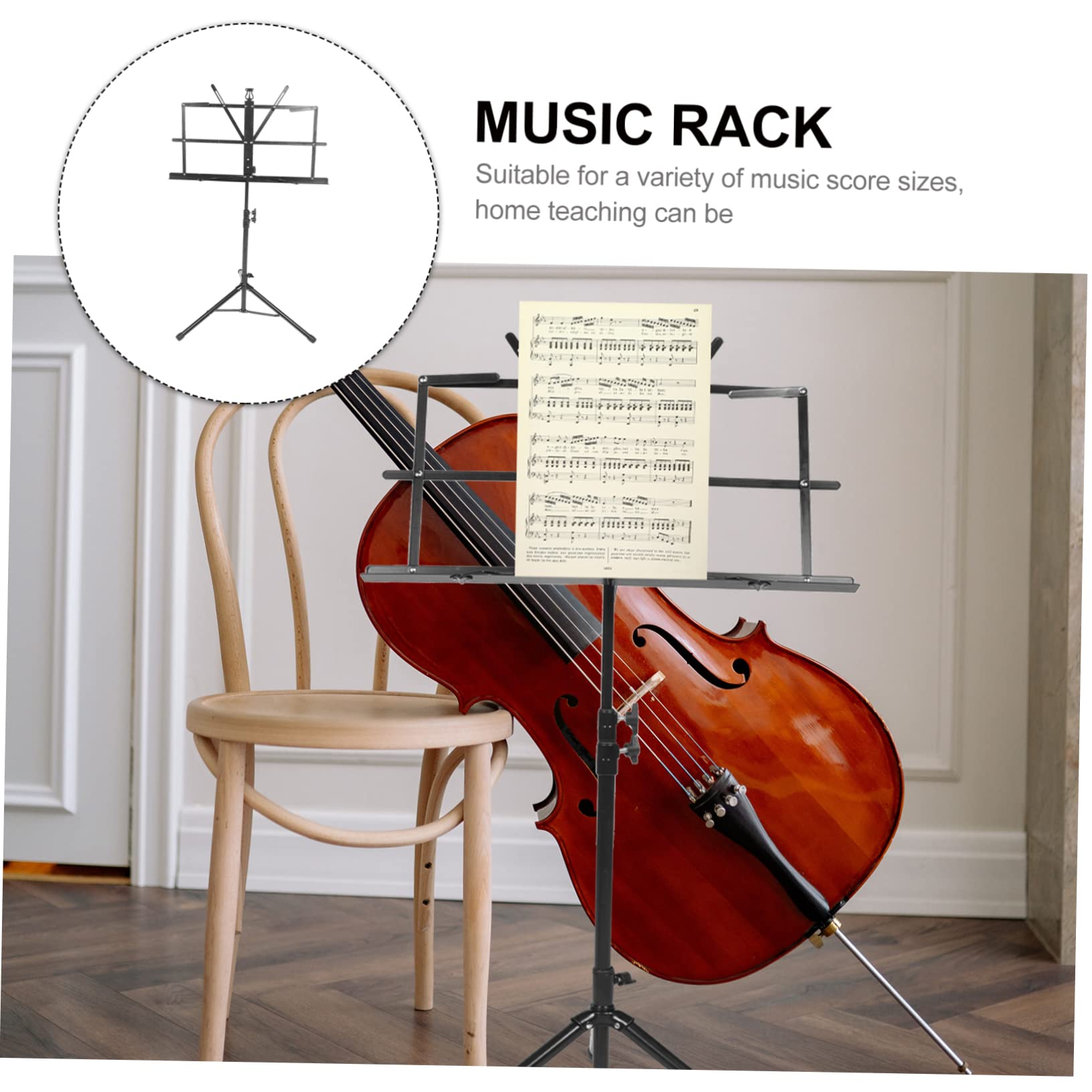 Leggio per Spartiti Musicale Pieghevole, Altezza Regolabile, Ferro Nero, Base a 3 Gambe, Lettura Comoda da Terra, per Concerti All'aperto