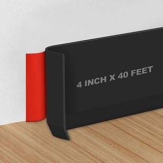 Storystore Wall Baseboard Trim 4 Inch x 40 Feet, Flexible Self-Adhesive Rubber Baseboard for Walls, Peel and Stick Wall Molding Trim