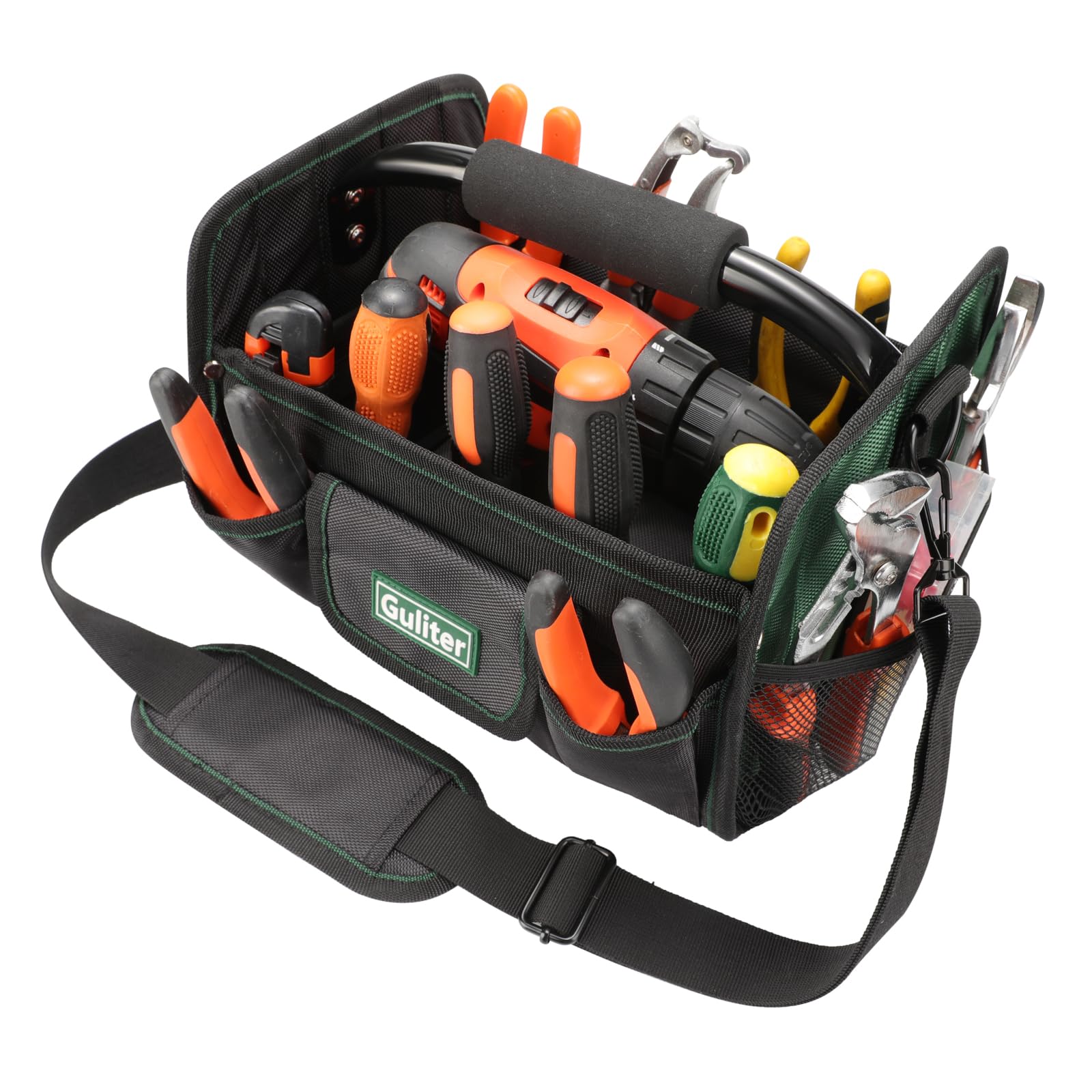 Guliter 11 Inch Small Tool Bag, Open Top Tool Tote with Stainless