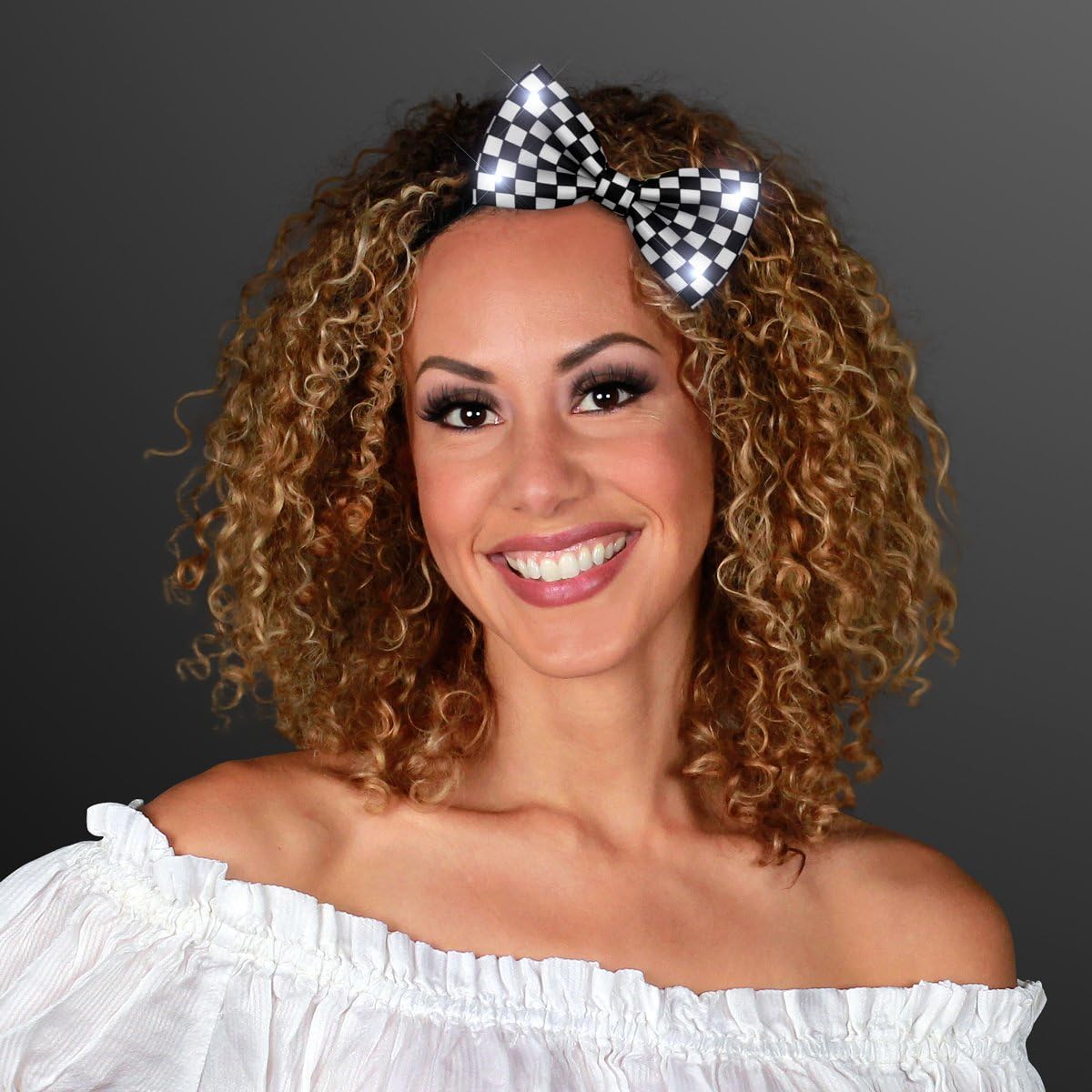 FlashingBlinkyLights Set of 12 LED Black and White Checkered Light Up Bow Ties