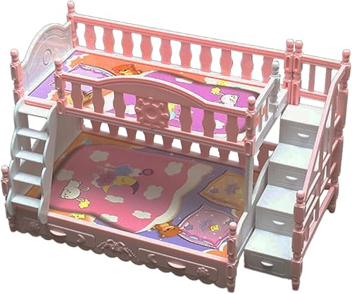 Litera de muñeca bebé con escaleras, simulación en miniatura, bonita cuna de dibujos animados, muebles de casa de muñecas de plástico, regalo de