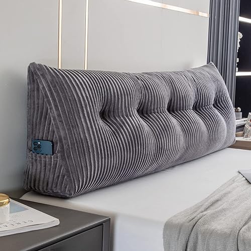 Miniatura 1 de Activance Cabecera triangular grande con cuña para apoyabrazos de lectura soporte de posicionamiento con funda extraíble gris Queen 59 x 8 x 20