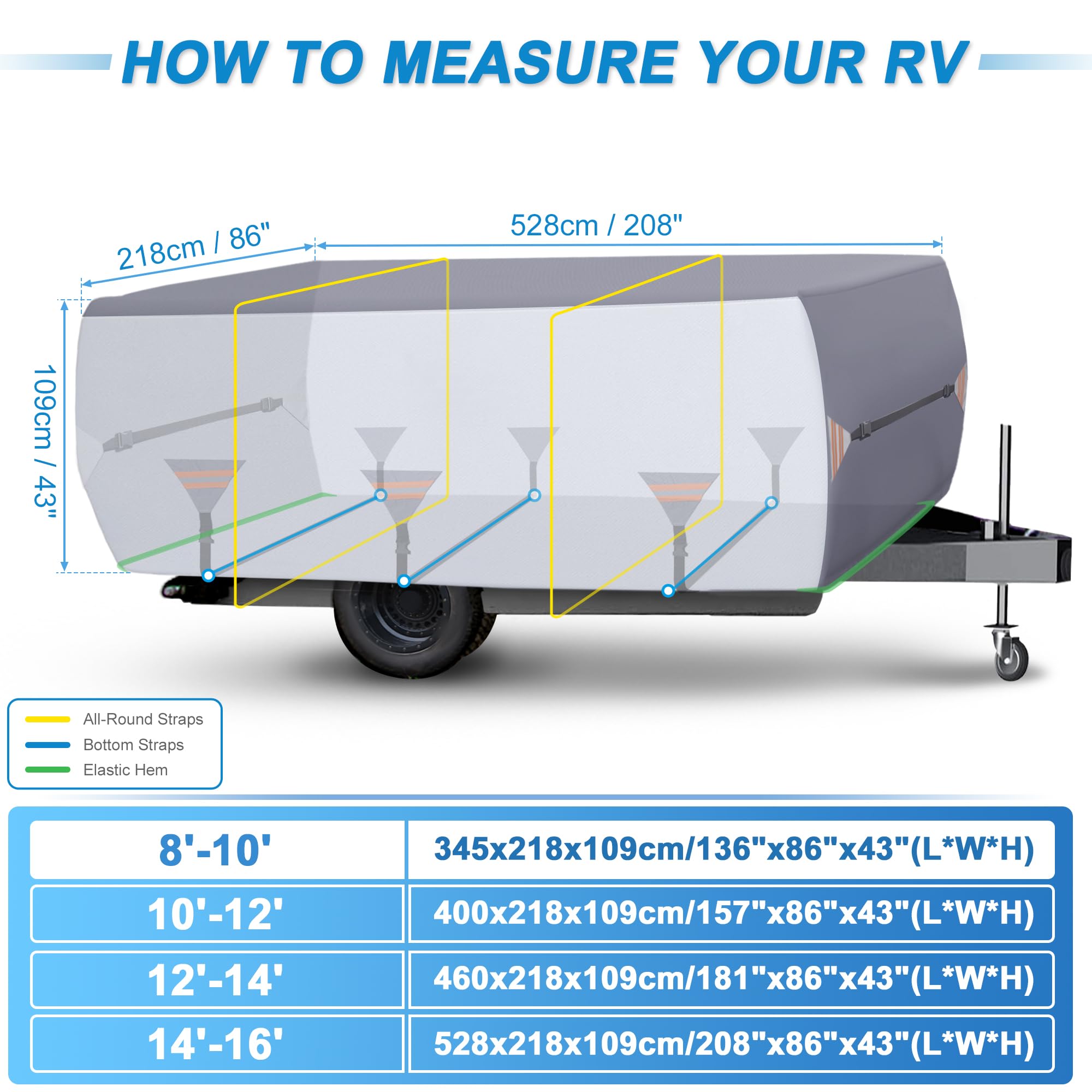 X AUTOHAUX Copertura pieghevole per camper da 4,3 m a 4,9 m, copertura per rimorchio da viaggio per l'inverno, resistente, rivestimento in poliuretano Oxford, impermeabile, anti-UV, resistente agli