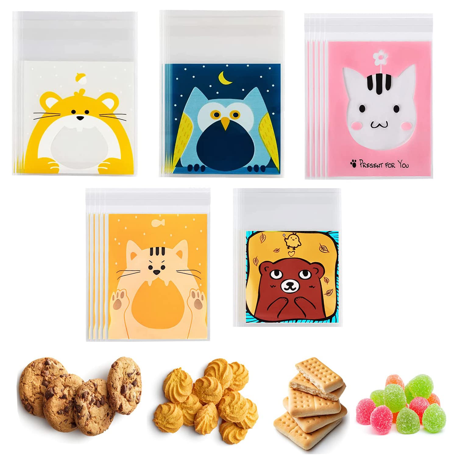 KASTWAVE Pastry Packaging, Bread Bag, Cookie Candy Bags, Self Adhesive Decorating Bag Bakery, Snack Bags, DIY Plastic Bag for Christmas Party Birthday Biscuit Chocolate Cakes Crisp Candy