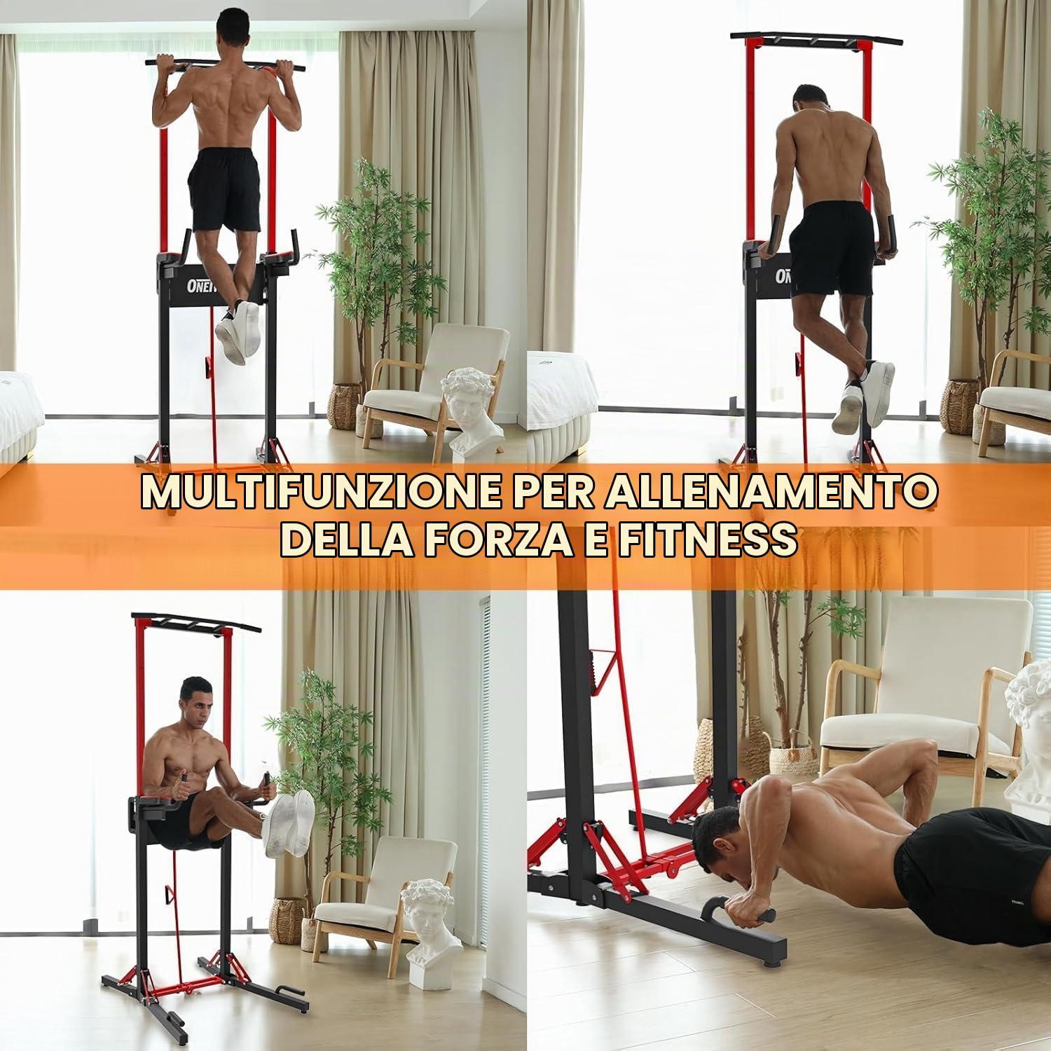 ONETWOFIT Power Tower pieghevole Dip Station Barra per trazioni Regolabile | Multifunzione stazione di potenza per la Palestra di casa Allenamento Ginnastica espandibile Portata: 270kg