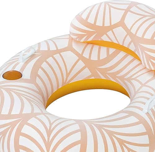 Miniatura 4 de H2O GO Bestway - Tubo de natación de lujo de 46.5 x 46 pulgadas, flotador inflable de agua amarillo y blanco, portavasos integrado, almohada cómoda,