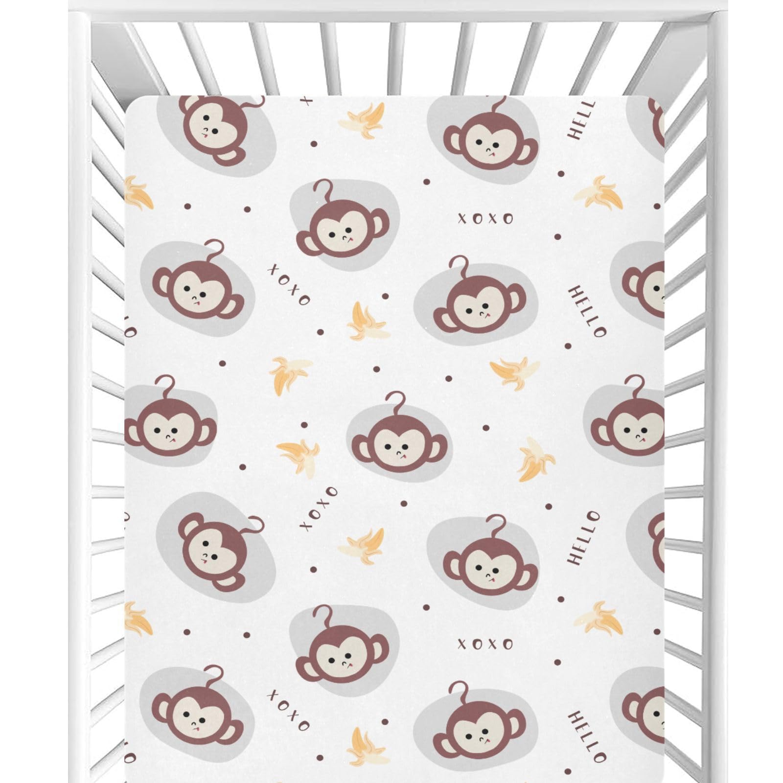 CaTaKu Funny Monkey Banana Baby Sheets for Girls &amp; Boys - Neutral Toddler Mini Crib Mattress Sheets, Fitted for Nursery Bed, 27"x39"