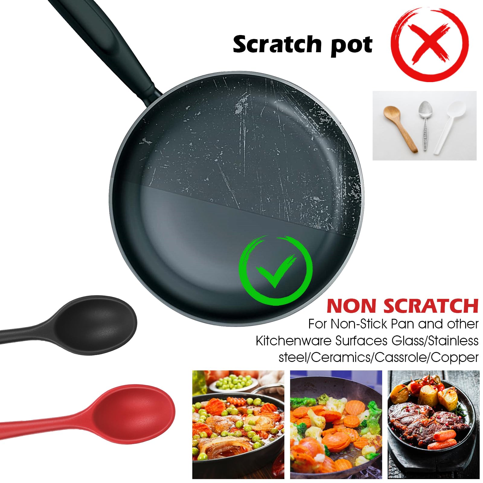 Juego de 2 espátulas de silicona para mezclar, resistentes al calor, antiadherentes, utensilios de cocina para cocinar, hornear, untar y mezclar, negro y rojo