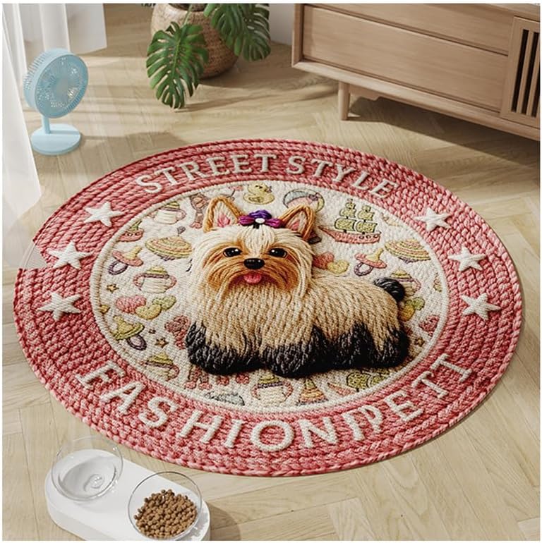 Round Dog Crate Pad Flat Dog Bed,Cat Scratch Mats for Floor,Cat Beds Washable Pet Bed Mat,for Large Medium Small Dogs,Suitable for All Seasons,Yellow,80cm/31.5"/2.6'