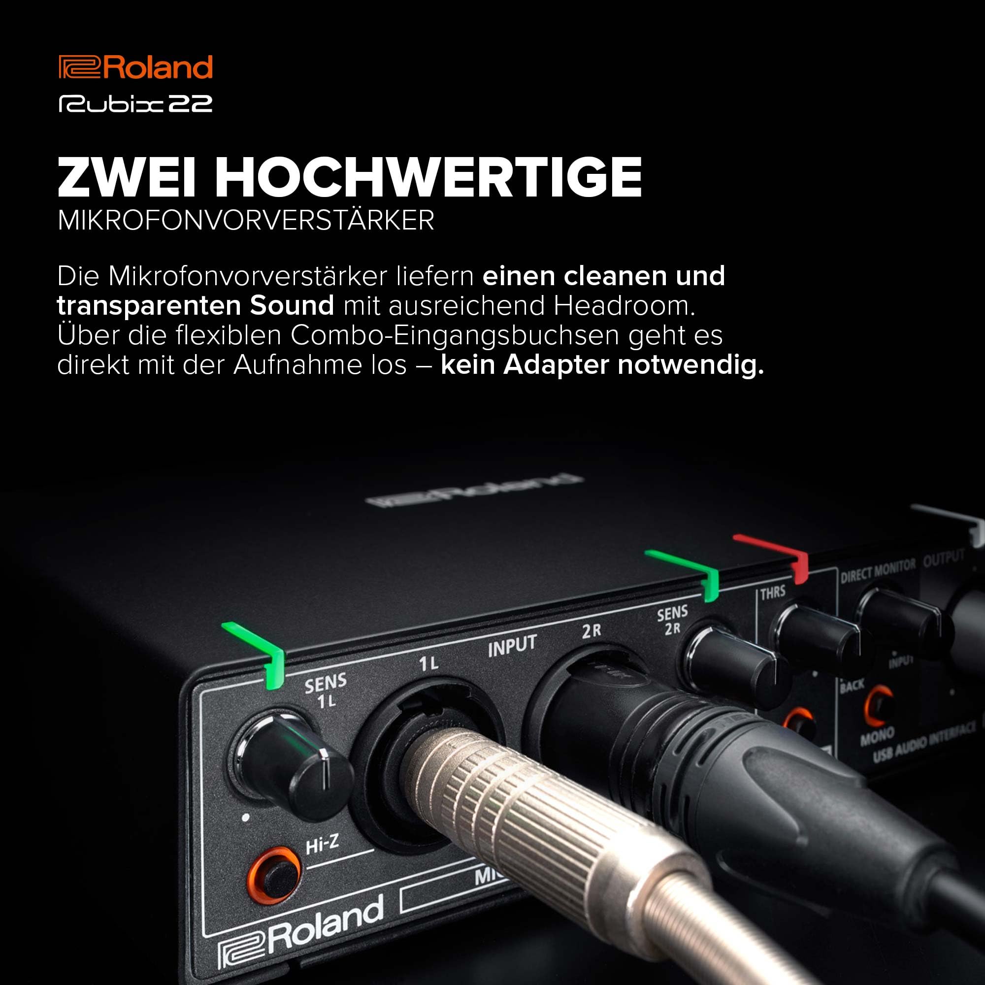 Roland Rubix22 | 2‑In/2‑Out USB Audio Interface | Hochauflösende Audioqualität | Aufnahme von Mikrofonen, Gitarren & Keyboards | Kompatibel mit Mac, PC & iPad