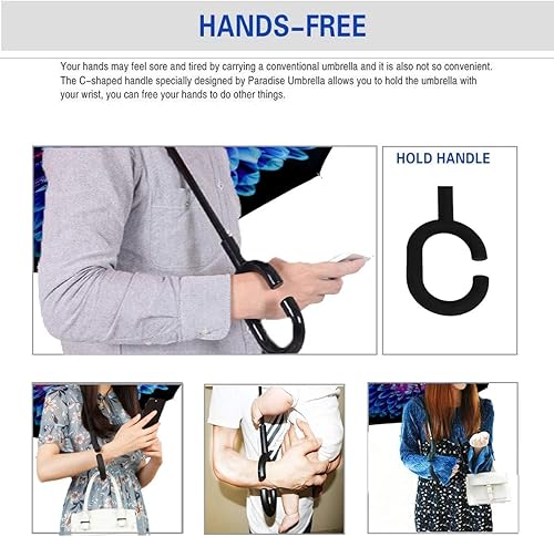 Vista 191 de SIEPASA Paraguas invertido invertido de 49/56 pulgadas, doble toldo extra grande, ventilado, resistente al viento, impermeable, paraguas de golf