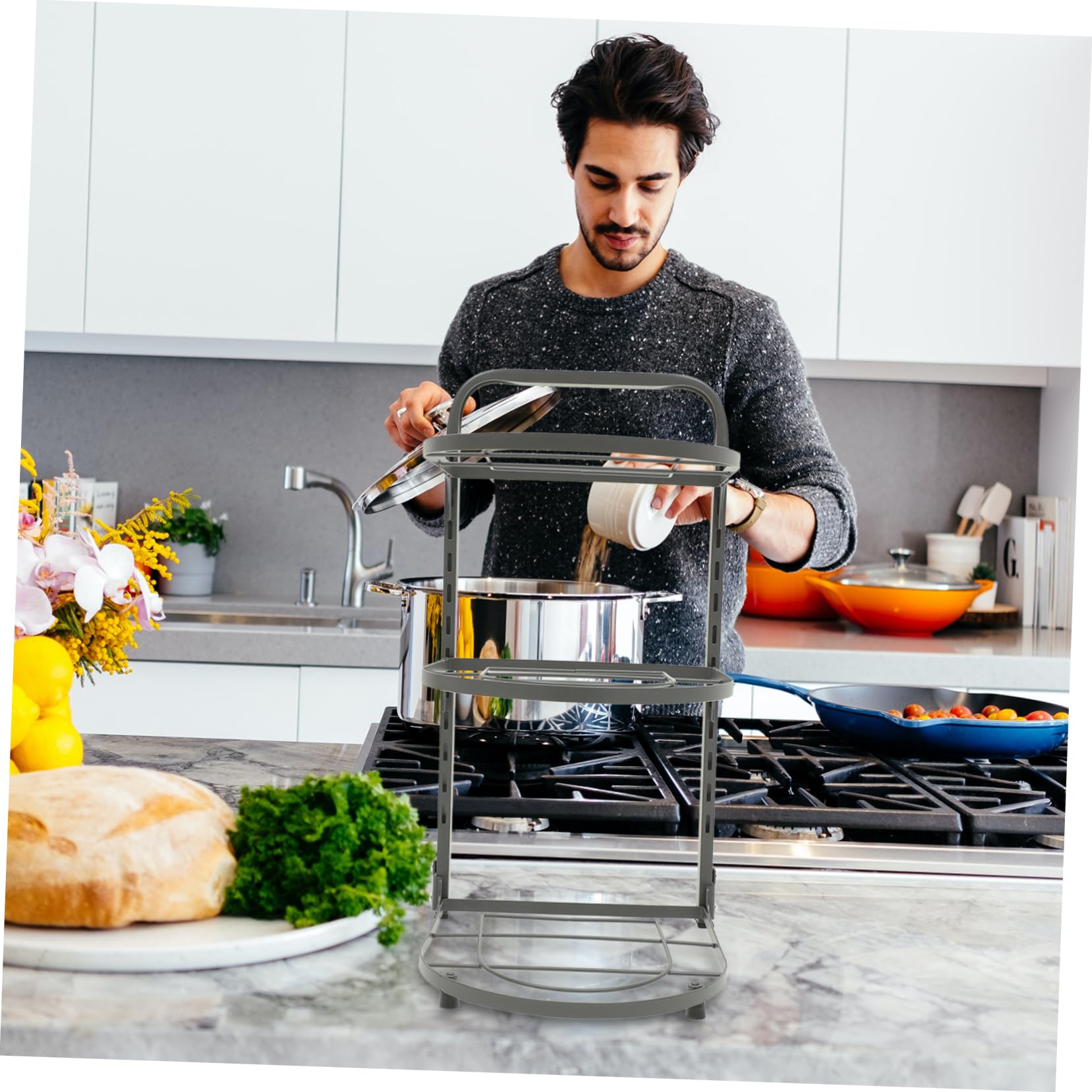 PRETYZOOM Organizador de Ollas y Sartenes Plegable de Acero al Carbono, Diseño Multicapa, Gran Capacidad para Armarios y Almacenamiento de Cocina