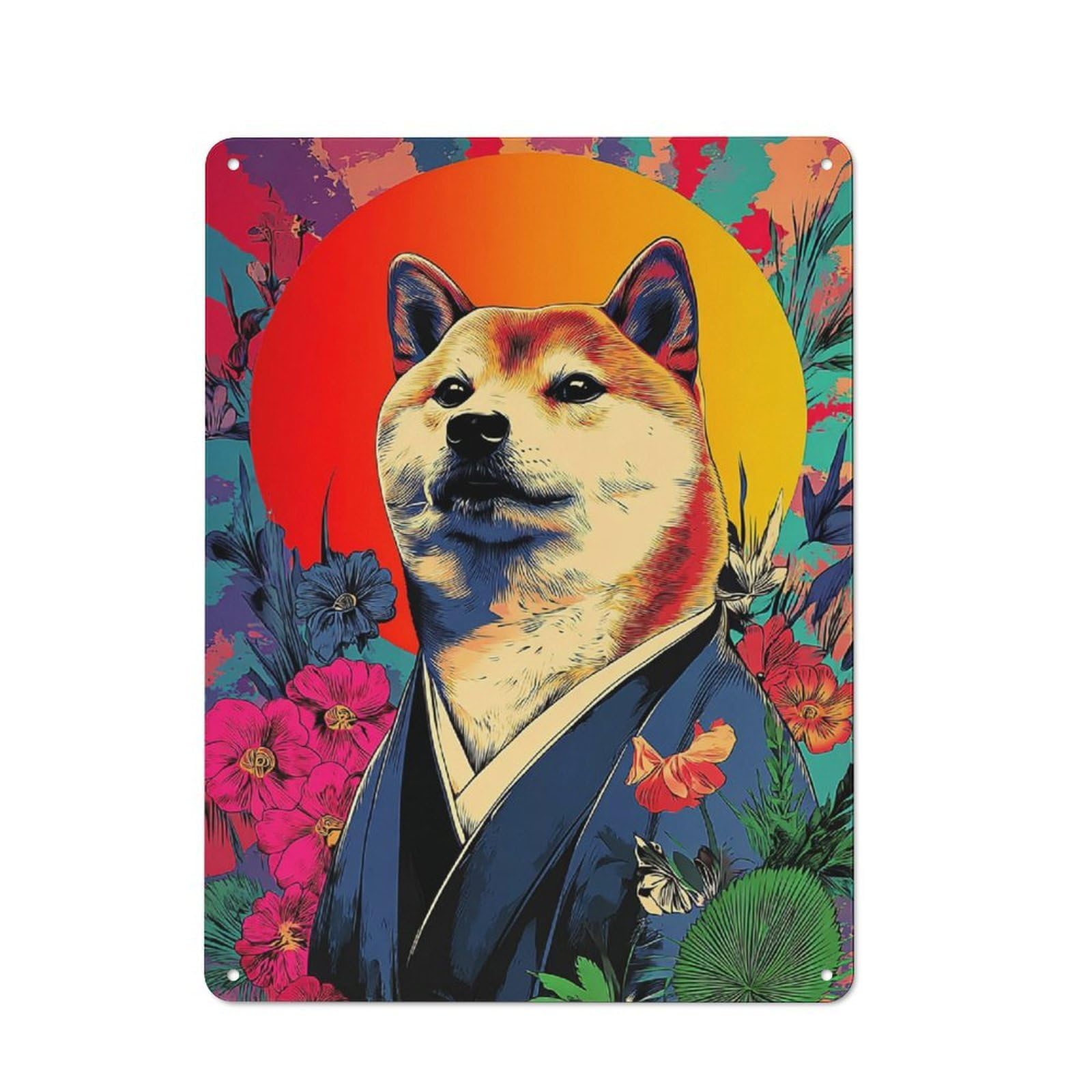 Retro Floral Fusion Vibrant Dog Portrait Metal Sign 40x30cm, Home Bar Decor for Pub, Home Bar, Shed Or Man Cave, for Relaxed Wall Styling