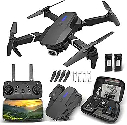 Drone E88 Profissional Dobrável com Câmera Dupla 4K HD Controle por Wi-Fi Bateria 1800mAh 80-100 Metros LED Navegação Maleta Inclusa para Iniciantes
