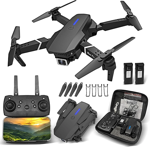Drone E88 Profissional Dobrável com Câmera Dupla 4K HD com Fluxo óptico FPV Bateria 1800mAh 80-100 Metros LED Navegação Maleta Inclusa para Iniciantes