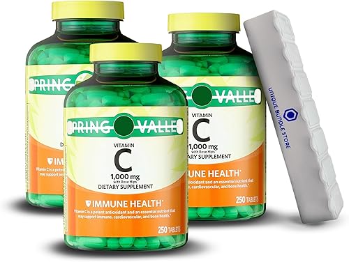 Vitamina C con Rose HIPS 1000 MG, tabletas suplemento dietético, vitamina C 1000 mg, 250 unidades + organizador de píldoras de 7 días incluido