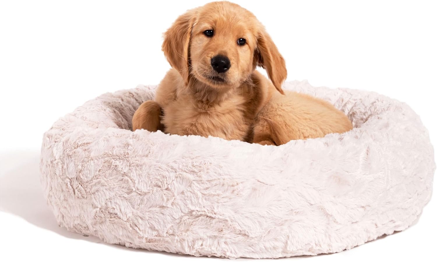 Beste Vrienden door Sheri The Original Calming Donut Dog Bed - Wasbaar Pluche Huisdierbed voor Katten & Kleine Honden tot 25 lbs, Lux Faux Fur, Oyster, Klein (23" x 23")