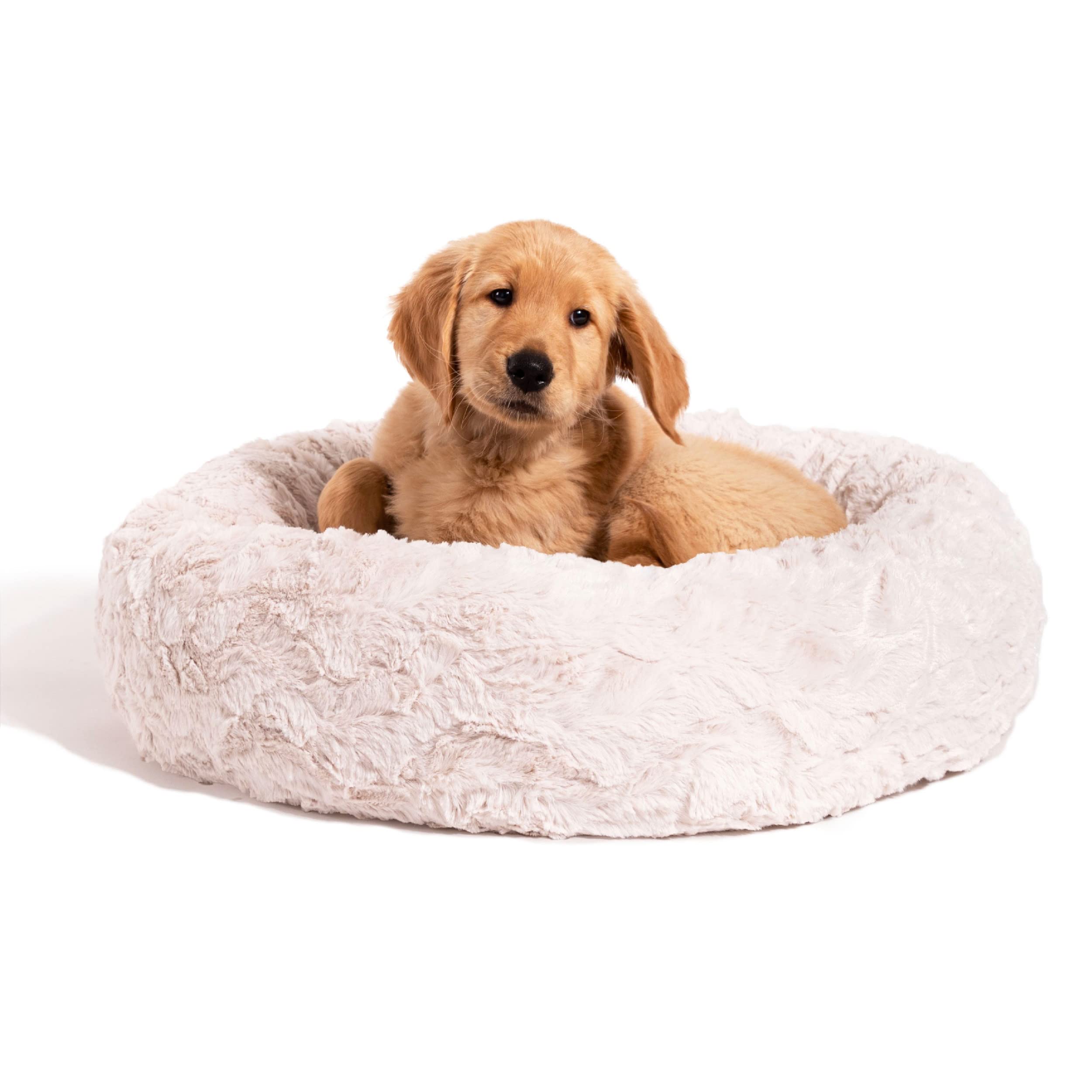 Best Friends by Sheri The Original Calming Donut Dog and Cat Bed in Lux Fur, Oyster, Small, 23x23