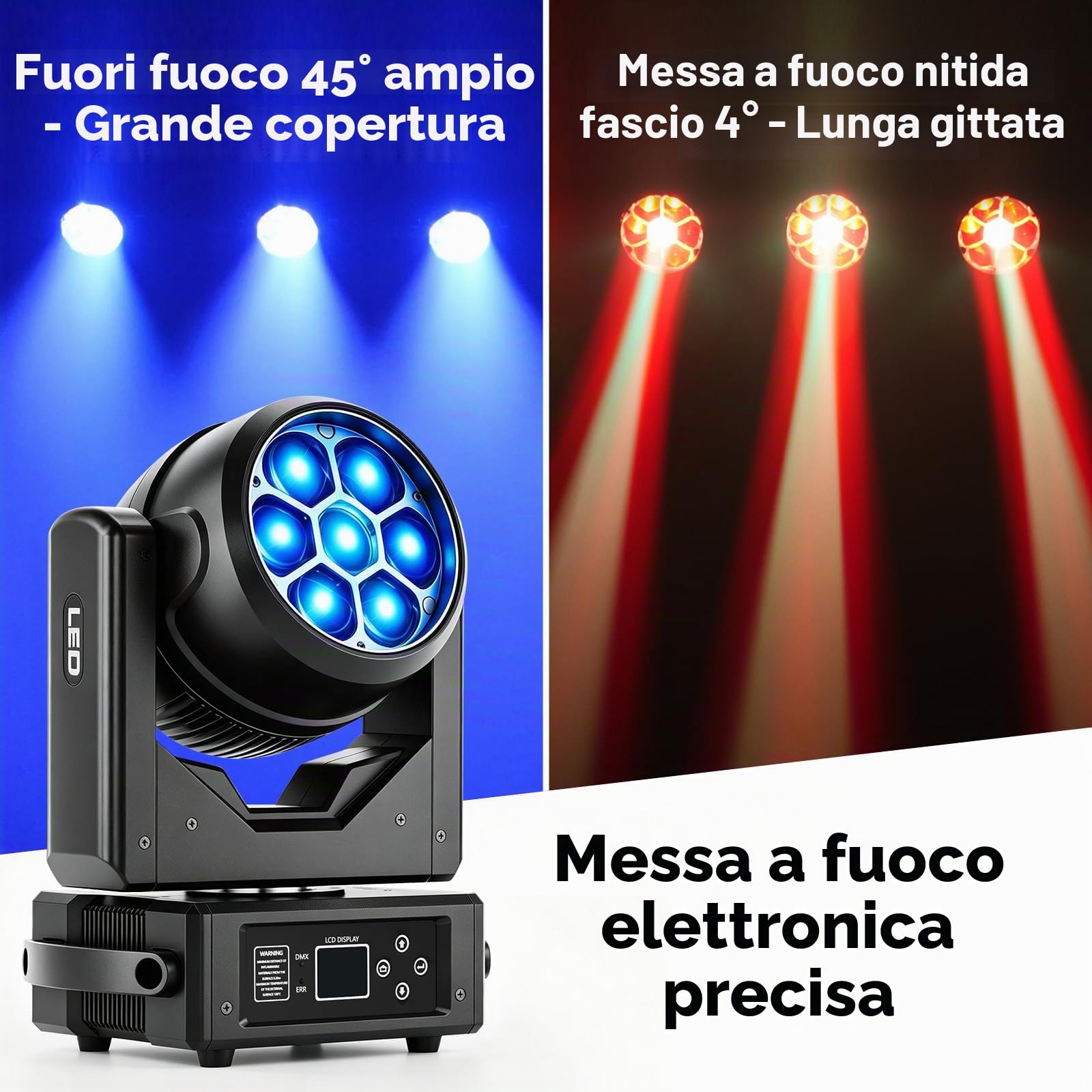 4 PCS 7X40W Testa Mobile LED RGBW,7 LEDs Luce da Palco con DMX512,Modalità Master/Slave,Effetti Wash,Fascio,Vortice,Caleidoscopio,Messa a Fuoco Elettronica,per Bar, Concerti,Festival,Discoteche