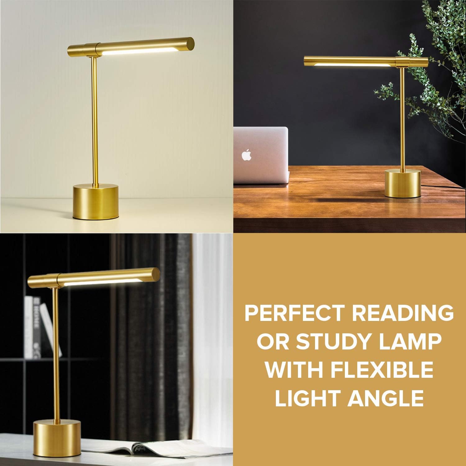 Bling All-Brass Mid Century Desk Lamp - Modern Gold Bankers Shade - 18-in LED Light - Adjustable Table Lamp for Study, Bedside Reading - Polished Brass