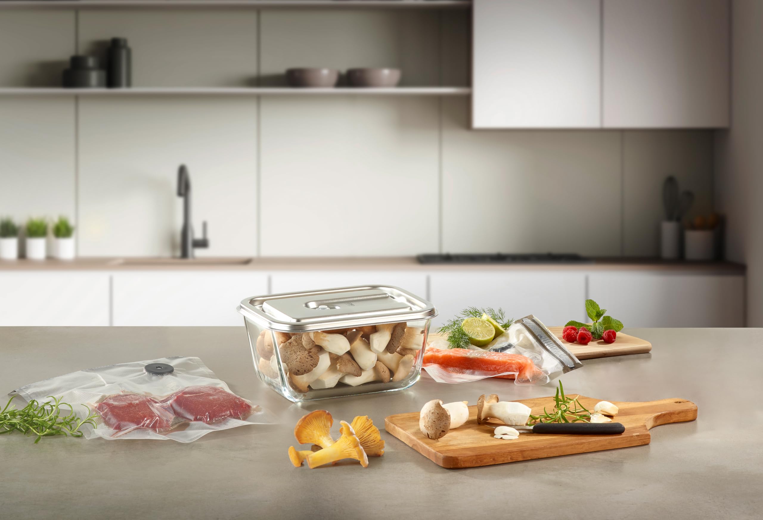 Caso VacuBoxx Inox 2.6 - Récipient sous vide de 2 600 ml - VacuBoxx OneTouch - Passe au lave-vaisselle, sans BPA, récipient en verre et acier inoxydable