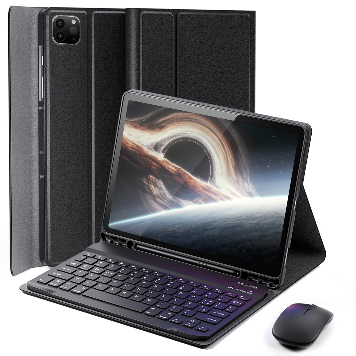Per iPad Air 13 Pollici (M2-2024, M3-2025) con Tastiera Italiano (QWERTY), custodia per iPad Pro 12,9 Pollici (6a, 5a, 4a, 3a Generazione)con Tastiera, Portapenne e Mouse Integrati, Nero Keyboard Case