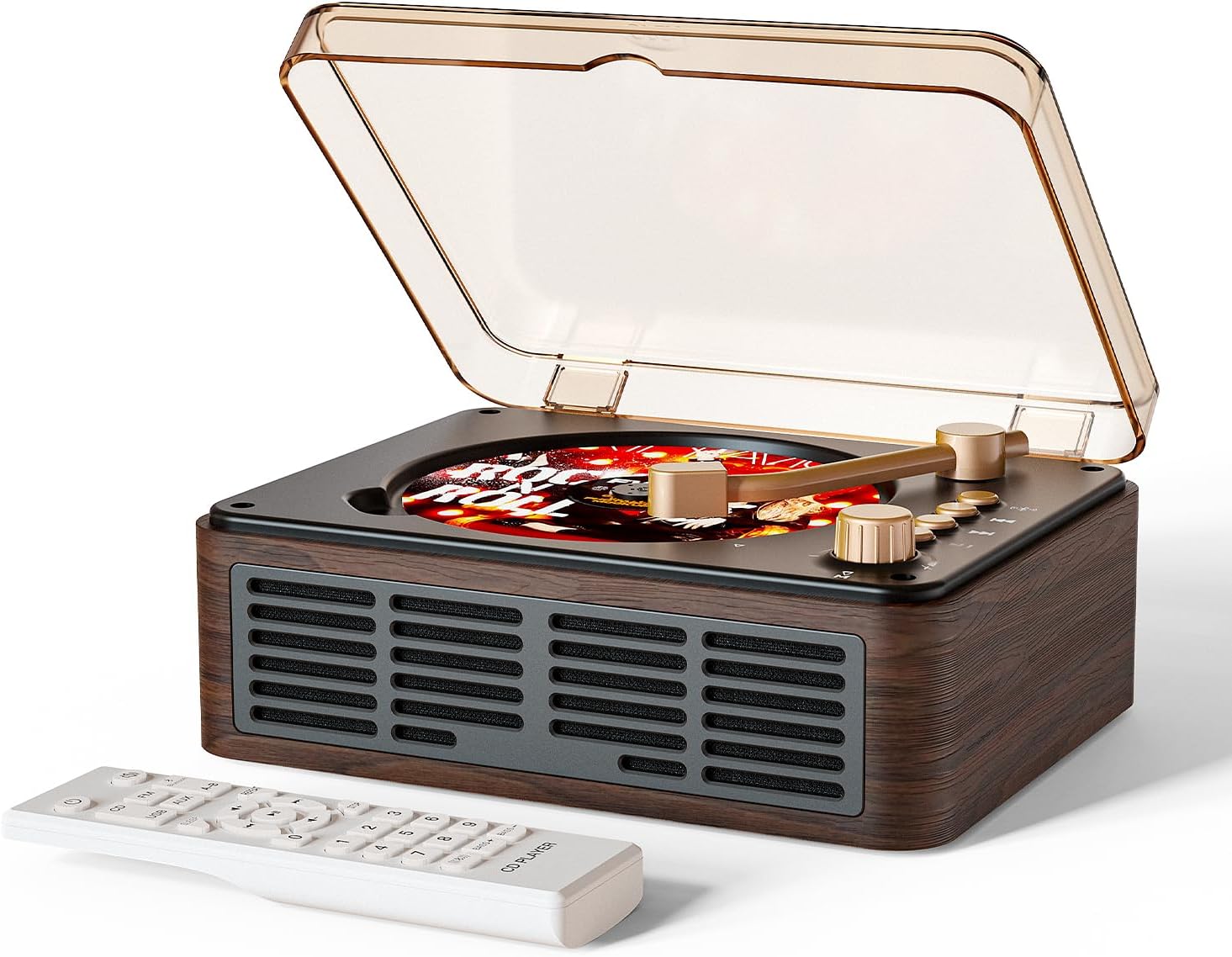 CD Player with Speakers Bluetooth Nostalgic Retro Portable CD Players for Home Wood Music Player FM Radio for HomeWired