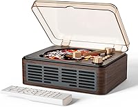 CARONSORT Retro Wooden CD Player with Bluetooth Speakers, FM Radio, Bass Boost & Remote - Nostalgic Portable Home Music Player Walnut Brown