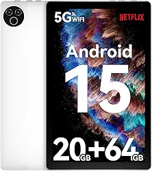 Tablet 10 polegadas Android 15 OS GMS Certified Tablets PC 1,8 GHz 5-Core 20 (3+17) GB RAM 64 GB ROM 1 TB expansível 1280x800 HD IPS tela sensível ao toque 5000 mAh WiFi 6 Bluetooth 5.4 câmera dupla