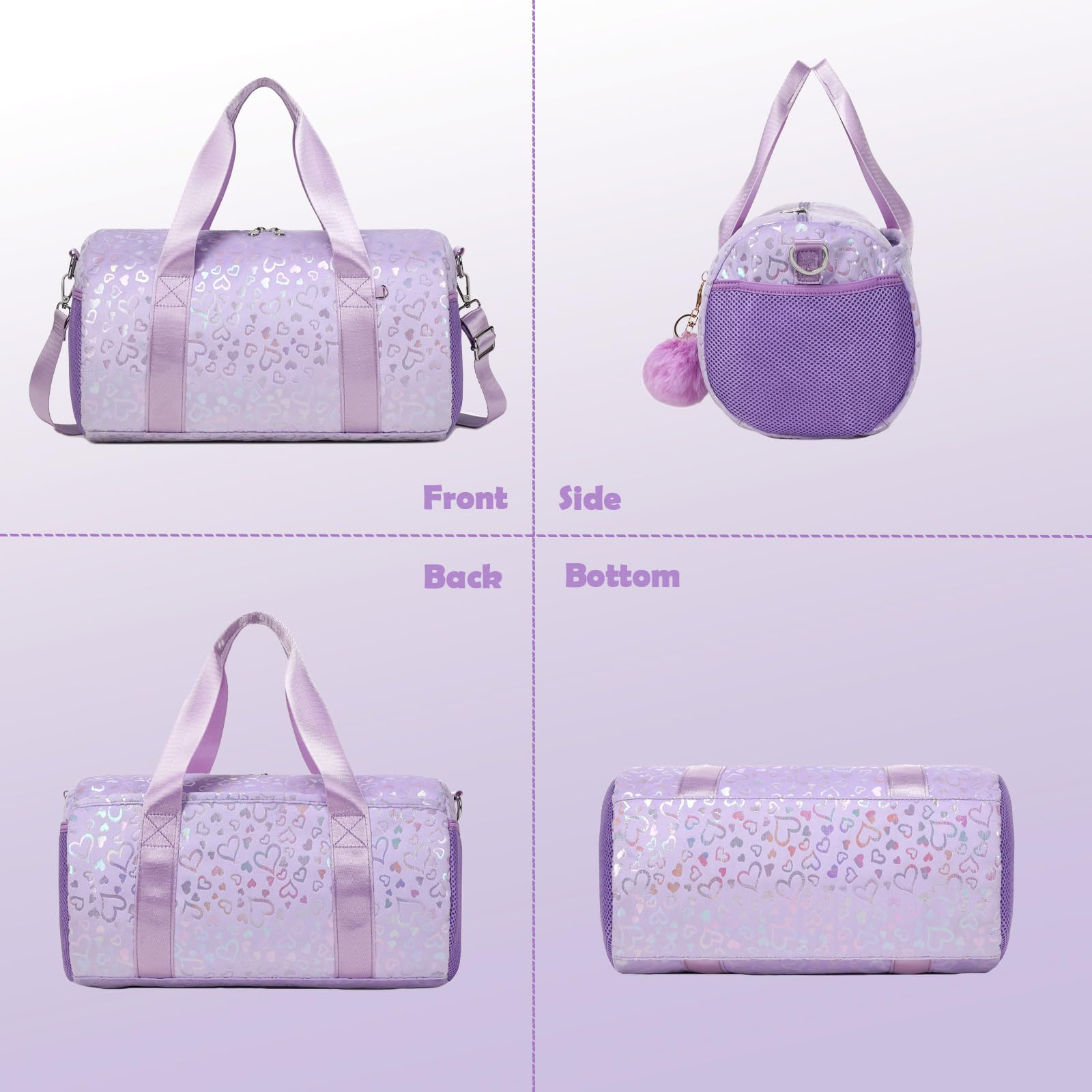 Sac de sport pour fille, Love Purple, Sac de danse pour filles