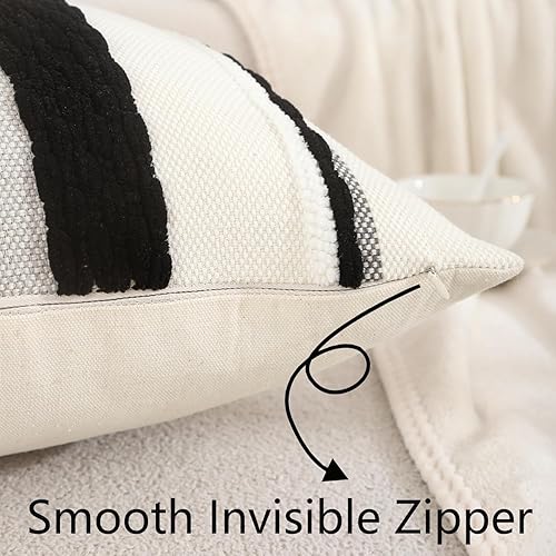Miniatura 4 de Tosleo Juego de 2 fundas de almohada decorativas con diseño de rayas en blanco y negro de 18 x 18 pulgadas, fundas de almohada decorativas de
