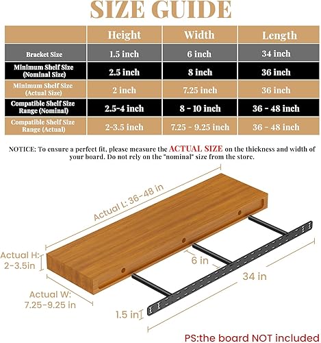 Miniatura 2 de 2 soportes flotantes de metal ocultos resistentes para estantes, estantes invisibles sin plantilla (34 x 6 x 1.5 pulgadas)