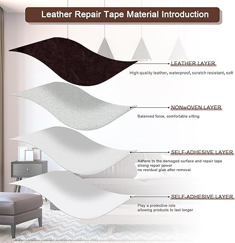 Miniatura 6 de Cinta de Parche de Reparación de Cuero para Sofá 15x60 Pulgadas Grande Autoadhesiva para Sofá de Cuero, Asiento de Coche, Muebles de Cuero, Kit de