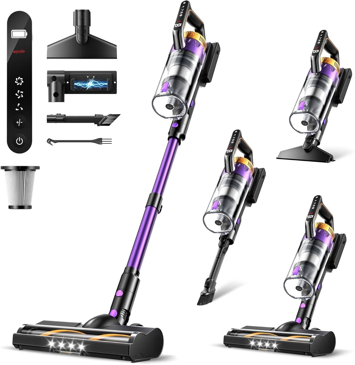 Cordless Vacuum Cleaner for Home, 580W/48KPa Powerful Suction, 65 Min Runtime, Lightweight Stick Vacuum with Touch Screen & Wall Mount, Handheld Vacuum for Pet Hair, Carpet & Hard Floors