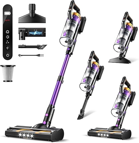 Rittvot Cordless Vacuum Cleaner for Home, 580W/48KPa Powerful Suction, 65 Min Runtime, Lightweight Stick Vacuum with Touch Screen & Wall Mount, Handheld Vacuum for Pet Hair, Carpet & Hard Floors
