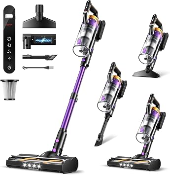Cordless Vacuum Cleaner for Home, 580W/48KPa Powerful Suction, 65 Min Runtime, Lightweight Stick Vacuum with LED Screen & Wall Mount, Handheld Vacuum for Pet Hair, Carpet & Hard Floors