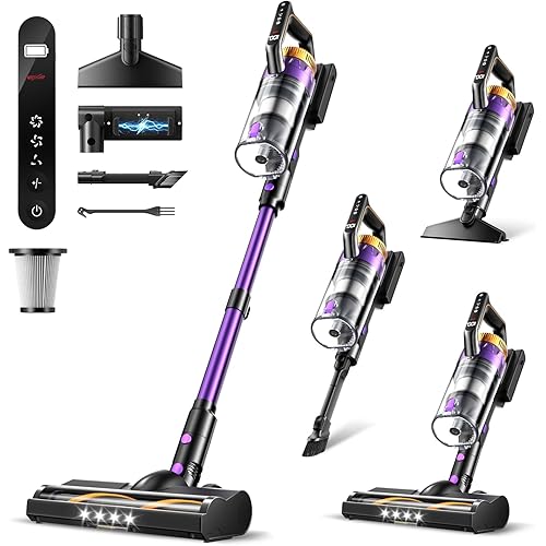 Cordless Vacuum Cleaner for Home, 580W/48KPa Powerful Suction, 65 Min Runtime, Lightweight Stick Vacuum with Touch Screen & Wall Mount, Handheld Vacuum for Pet Hair, Carpet & Hard Floors