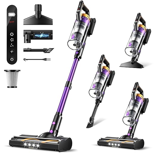 Cordless Vacuum Cleaner for Home, 580W/48KPa Powerful Suction, 65 Min Runtime, Lightweight Stick Vacuum with Touch Screen & Wall Mount, Handheld Vacuum for Pet Hair, Carpet & Hard Floors