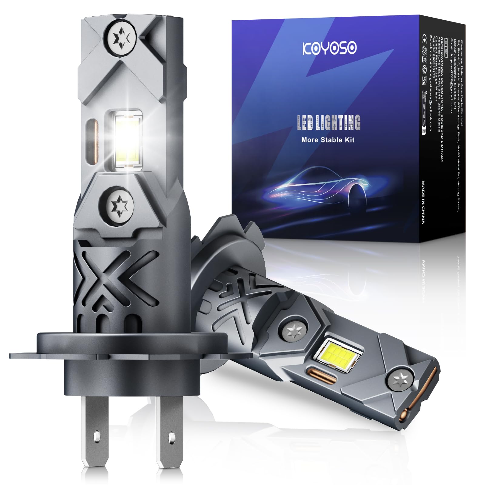 KOYOSO H7 LED 100W 22000LM Lampada 6500K 1:1 Mini Design, Lampadine Led H7 Plug and Play, Confezione da 2