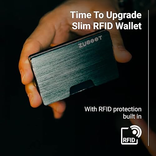 Miniatura 6 de Cartera de metal RFID de aluminio cepillado The Nova by Zuboot Cartera segura, moderna y elegante para hombre diseñada para llevar en el bolsillo
